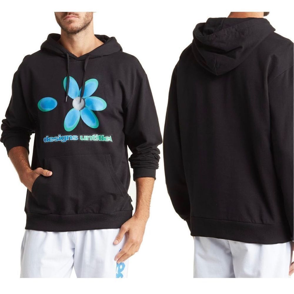DESIGNS UNTITLED Petals Cotton Graphic Hoodie In Black size M NWOT